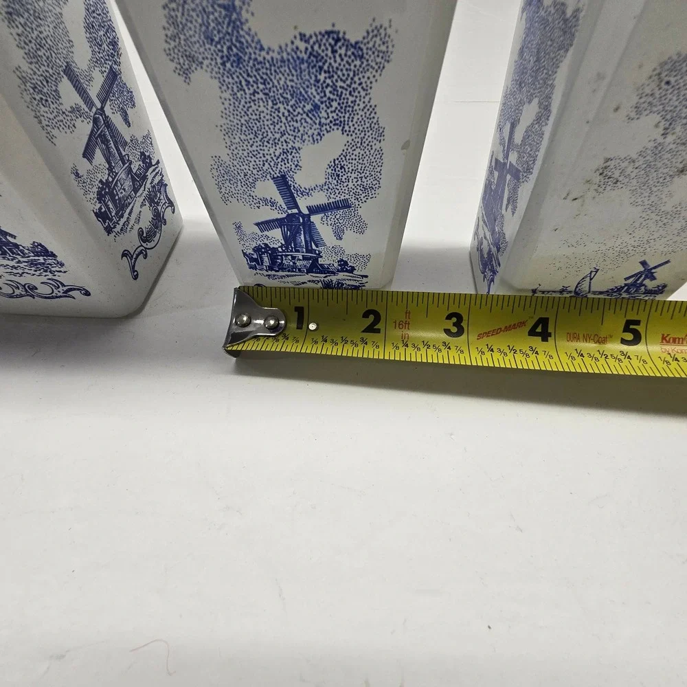 Vintage Delft Style Liquor Bottles Set 5 White Blue Windmill Tulip Decanter
